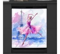 Mexpekil Copertura magnetica per lavastoviglie, motivo: Torre Eiffel e ballerina, 53,3 x 66 cm, decorativa, impermeabile, per elettrodomestici da cucina