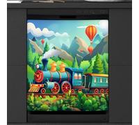 Mexpekil Copertura magnetica per lavastoviglie, motivo treno a vapore nella foresta, 58,4 x 66 cm, adesivo decorativo impermeabile per lavastoviglie per elettrodomestici da cucina