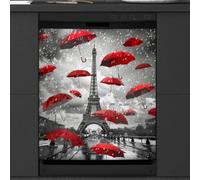Mexpekil Copertura magnetica per lavastoviglie, ombrello rosso Parigi Torre Eiffel adesivo magnetico per lavastoviglie 66 x 53 copertura magnetica per cucina lavastoviglie Art
