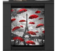 Mexpekil Copertura magnetica per lavastoviglie, ombrello rosso Parigi Torre Eiffel magnetico per lavastoviglie, copertura magnetica per lavastoviglie, decorazione artistica da cucina