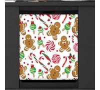 Mexpekil Copertura magnetica per lavastoviglie, pan di zenzero e bastoncini di zucchero, copertura magnetica per lavastoviglie, decorazione artistica da cucina