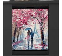 Mexpekil Copertura magnetica per lavastoviglie, Parigi Torre Eiffel Amanti Ombrello Pittura a Olio Magnetico Lavastoviglie Sticker Cover 66 X 53 Copertura Magnetica per Cucina Lavastoviglie Art
