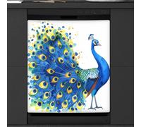 Mexpekil Copertura magnetica per lavastoviglie, pavone blu con ccreen aperto, pittura ad acquerello, copertura magnetica per lavastoviglie, decorazione artistica per cucina