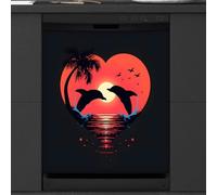 Mexpekil Copertura magnetica per lavastoviglie, per amanti dei delfini, tramonto, amore e amore, copertura magnetica per lavastoviglie, decorazione artistica da cucina
