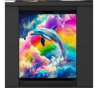 Mexpekil Copertura magnetica per lavastoviglie Rainbow Clouds Dolphin | 58,4 x 66 cm riutilizzabile Lavastoviglie Coperture Decorative Lavastoviglie Pannello Frontale Magnetico Adesivo per