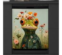 Mexpekil Copertura magnetica per lavastoviglie, rana con fiori sulla testa, acquerello, copertura magnetica per lavastoviglie, decorazione artistica da cucina