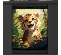 Mexpekil Copertura magnetica per lavastoviglie, simpatica tigre cartone animato, design creativo a tema animale, copertura magnetica per lavastoviglie, decorazione artistica da cucina