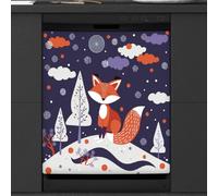 Mexpekil Copertura magnetica per lavastoviglie, simpatica volpe in stile cartone animato autunno inverno neve adesivo magnetico per lavastoviglie 66 x 53 copertura magnetica per cucina lavastoviglie