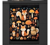 Mexpekil Copertura magnetica per lavastoviglie, simpatica volpe, scoiattolo, fungo, cartone animato, copertura magnetica per lavastoviglie, 66 x 53 cm, copertura magnetica per cucina e lavastoviglie