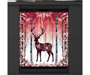 Mexpekil Copertura magnetica per lavastoviglie, stampa artistica con alce rossa nella neve, copertura magnetica per lavastoviglie, decorazione artistica per cucina