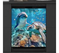 Mexpekil Copertura magnetica per lavastoviglie, tartaruga nel profondo delfino del mare, copertura magnetica per lavastoviglie, 66 x 53 cm, copertura magnetica per lavastoviglie da cucina