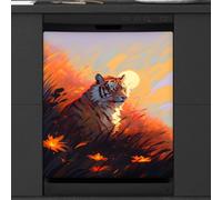 Mexpekil Copertura magnetica per lavastoviglie, tigre guardando in lontananza tramonto acquerello adesivo magnetico per lavastoviglie 66 x 53 copertura magnetica per cucina lavastoviglie arte