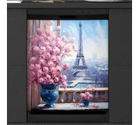 Mexpekil Copertura magnetica per lavastoviglie, Torre Eiffel fuori dalla finestra, adesivo magnetico per lavastoviglie, 66 x 53 cm, copertura magnetica per cucina lavastoviglie Art