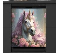 Mexpekil Copertura magnetica per lavastoviglie, unicorno coronato con testa viola fiore adesivo magnetico per lavastoviglie, 66 x 53 copertura magnetica per cucina lavastoviglie arte