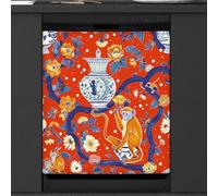 Mexpekil Copertura magnetica per lavastoviglie, vaso di scimmia, in porcellana, stile cinese, copertura magnetica per lavastoviglie, 66 x 53 cm, copertura magnetica per cucina e lavastoviglie