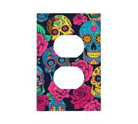 Mexpekil Copertura per interruttore della luce con teschi e rose rosse, 1 banda singola duplex, copertura decorativa da parete per casa e ufficio