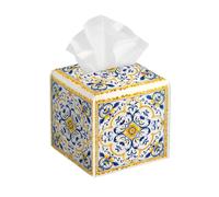 Mexpekil Copertura quadrata per scatola di fazzoletti giallo blu con motivo a piastrelle in ceramica PU pelle impermeabile porta fazzoletti cubo di carta facciale per auto bagno cucina