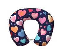Mexpekil Cuscino da viaggio per bambini e adulti, in memory foam, morbido cuscino per aereo, cuscino da viaggio con cuori colorati, per viaggi, volo, auto, ufficio