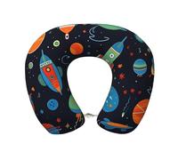 Mexpekil Cuscino da viaggio per bambini e adulti, in memory foam, morbido cuscino per aereo, universo, pianeta, razzo, per viaggi, volo, auto, ufficio