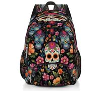 Mexpekil Day Of The Dead Sugar Skulll Pattern Flower School Backpack Large School Bag per ragazze ragazzi bambini zaino impermeabile per computer portatile per donne uomini zaino leggero escursionismo