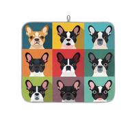 Mexpekil Divertente tappetino scolapiatti a quadri con bulldog francese, 40,6 x 45,7 cm, assorbente, tappetino scolapiatti per cucina, tappetino da bar ad asciugatura rapida