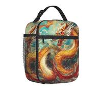 Mexpekil Dragon Golden Cloud Borsa termica per il pranzo per donne e uomini, borsa termica portatile da picnic con tasca laterale in rete per adulti Lunchbox per lavoro