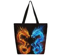 Mexpekil Dragons Blue Yellow Canvas Tote Bag per donne ragazze borse riutilizzabili per la spesa borse della spesa grandi borse da donna borsa a tracolla multiuso