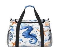Mexpekil Duffle Bag Acquerello Blu Stella Marina Cavalluccio Marino Conchiglia Corallo Duffel Bag Mens Womens Sport Weekend Pernottamento Palestra Holdall Carry on Bag, Multicolore, 19.7x10.2x13 in,