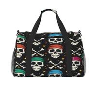 Mexpekil Duffle Bag Cartoon Pirate Skull Bones Travel Duffel Bag Mens Womens Sport Weekend Pernottamento Palestra Holdall Carry on Bag, Multicolore, 19.7x10.2x13 in, Borsone da viaggio