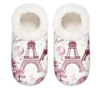 Mexpekil Eiffel Tower City Elements Pantofole da donna Fuzzy House Slipper antiscivolo per donne uomini signore, Elementi della città della Torre Eiffel, Large