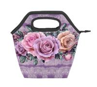 Mexpekil Elegante borsa termica per il pranzo a tema pizzo rosa riutilizzabile impermeabile a prova di perdite per bambini adulti scuola ufficio picnic