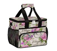 Mexpekil Elegante borsa termica per il pranzo con fiori e biciclette, riutilizzabile, per donne, uomini, adulti, grande, riutilizzabile, per lavoro, picnic, attività all'aperto