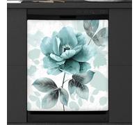 Mexpekil Elegante copertura magnetica per lavastoviglie con foglie e fiori color foglia di tè, 53,3 x 66 cm, adesivo decorativo impermeabile per lavastoviglie per elettrodomestici da cucina