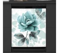 Mexpekil Elegante copertura magnetica per lavastoviglie con foglie e fiori color foglia di tè, 58,4 x 66 cm, adesivo decorativo impermeabile per lavastoviglie per elettrodomestici da cucina