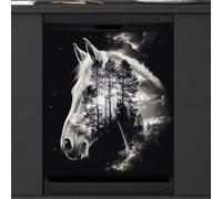 Mexpekil Esposizione Testa di Cavallo Foresta Cielo Copertura Magnetica 53,3 x 66 cm, Decorativo Impermeabile Lavastoviglie Magnetico Adesivo per Elettrodomestici da Cucina