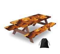 Mexpekil Fall Leaves - Tovaglia da picnic in legno con copertura per panche, elastica, con borsa con coulisse, impermeabile, antivento, per giardino, campeggio, patio, 3 pezzi