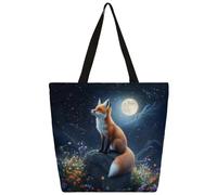 Mexpekil Fox Moon Night - Borsa larga in tela per donne e ragazze, riutilizzabile, per la spesa, grande, borsa a tracolla multiuso