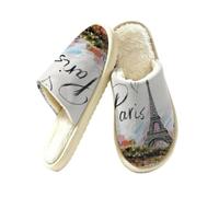 Mexpekil Francia Parigi Torre Eiffel Pantofole Donna Memory Foam House Shoes, Multi, 38.5/39.5 EU