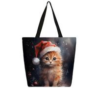 Mexpekil Gatti che indossano cappelli di Natale, borsa tote in tela per donne ragazze borse per la spesa riutilizzabili grandi borse da donna borsa a tracolla multiuso