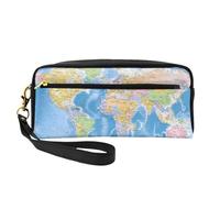 Mexpekil Globe - Astuccio da viaggio con mappa del mondo, astuccio per trucchi, penne, in pelle, per cosmetici, pennelli da trucco, cancelleria, per bambini, ragazze, ragazzi, scuola e ufficio