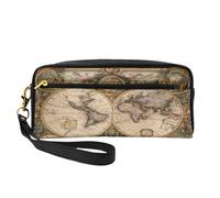 Mexpekil Globe Travel - Astuccio da viaggio con mappa del mondo, portapenne, in pelle, per cosmetici, pennelli da trucco, cancelleria, per bambini, ragazze, ragazzi, scuola e ufficio