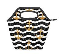 Mexpekil Golden Sea Anchor Stripes Borsa termica riutilizzabile per il pranzo impermeabile a prova di perdite per bambini adulti scuola ufficio picnic