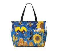 Mexpekil Grande borsa da spiaggia con cielo stellato, api, girasoli, impermeabile, borsa da spiaggia con cerniera, borse estive da spiaggia per donne vacanze