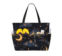 Mexpekil Grande borsa da spiaggia con cielo stellato dorato e luna, impermeabile, borsa da spiaggia con cerniera, borse estive da spiaggia per donne vacanze