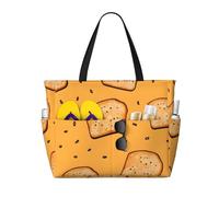 Mexpekil Grande borsa da spiaggia con motivo pane al sesamo, borsa da spiaggia impermeabile con cerniera, borse estive da spiaggia per donne vacanze