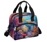 Mexpekil Grande borsa per il pranzo da donna e da uomo, termica isolata, impermeabile, portatile, borsa frigo, borsa da picnic con tracolla regolabile, 13,8 l (tartarughe di corallo colorate