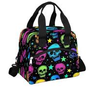 Mexpekil Grande borsa per il pranzo da donna e da uomo, termica isolata, impermeabile, portatile, borsa frigo, borsa da picnic con tracolla regolabile, 13,8 l (stelle neon, testa di toto)