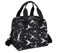 Mexpekil Grande borsa per il pranzo da donna e da uomo, termica isolata, impermeabile, portatile, borsa frigo, borsa da picnic con tracolla regolabile, 13,8 l, uccelli e stelle, colore nero