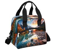 Mexpekil Grande borsa per il pranzo da uomo e donna, isolata, impermeabile, portatile, borsa frigo, borsa da picnic con tracolla regolabile, 13,8 l (paesaggio naturale)