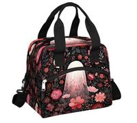 Mexpekil Grande borsa per il pranzo per donne e uomini, isolata, termica, impermeabile, portatile, borsa da picnic con tracolla regolabile, 13,8 l (grazioso fantasma rosso pianta di fiori)